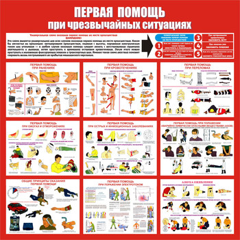 С20 Стенд первая помощь (при чрезвычайных ситуациях) (1000х1000 мм, пластик ПВХ 3 мм, алюминиевый багет серебряного цвета) - Стенды - Стенды по первой медицинской помощи - Магазин охраны труда и техники безопасности stroiplakat.ru
